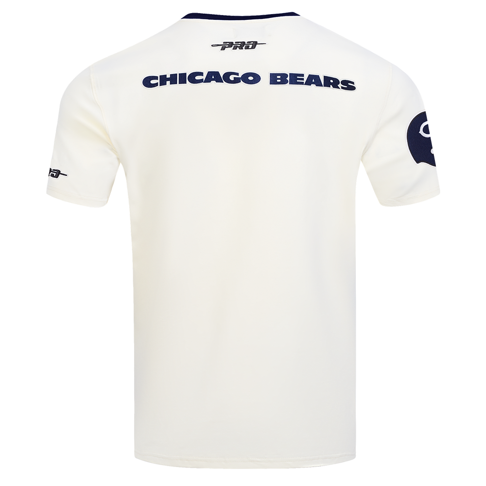NFL CHICAGO BEARS RETRO CASCADE T-SHIRT À BORDURES CONTRASTANTES POUR HOMME (COQUILLE D'ŒUF/MARINE MINUIT)