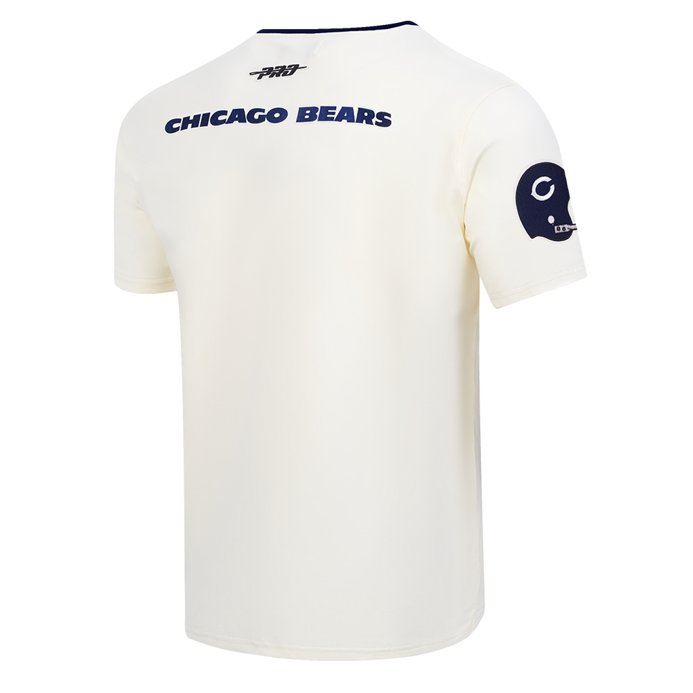 NFL CHICAGO BEARS RETRO CASCADE T-SHIRT À BORDURES CONTRASTANTES POUR HOMME (COQUILLE D'ŒUF/MARINE MINUIT)