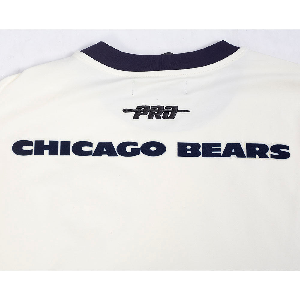 NFL CHICAGO BEARS RETRO CASCADE T-SHIRT À BORDURES CONTRASTANTES POUR HOMME (COQUILLE D'ŒUF/MARINE MINUIT)