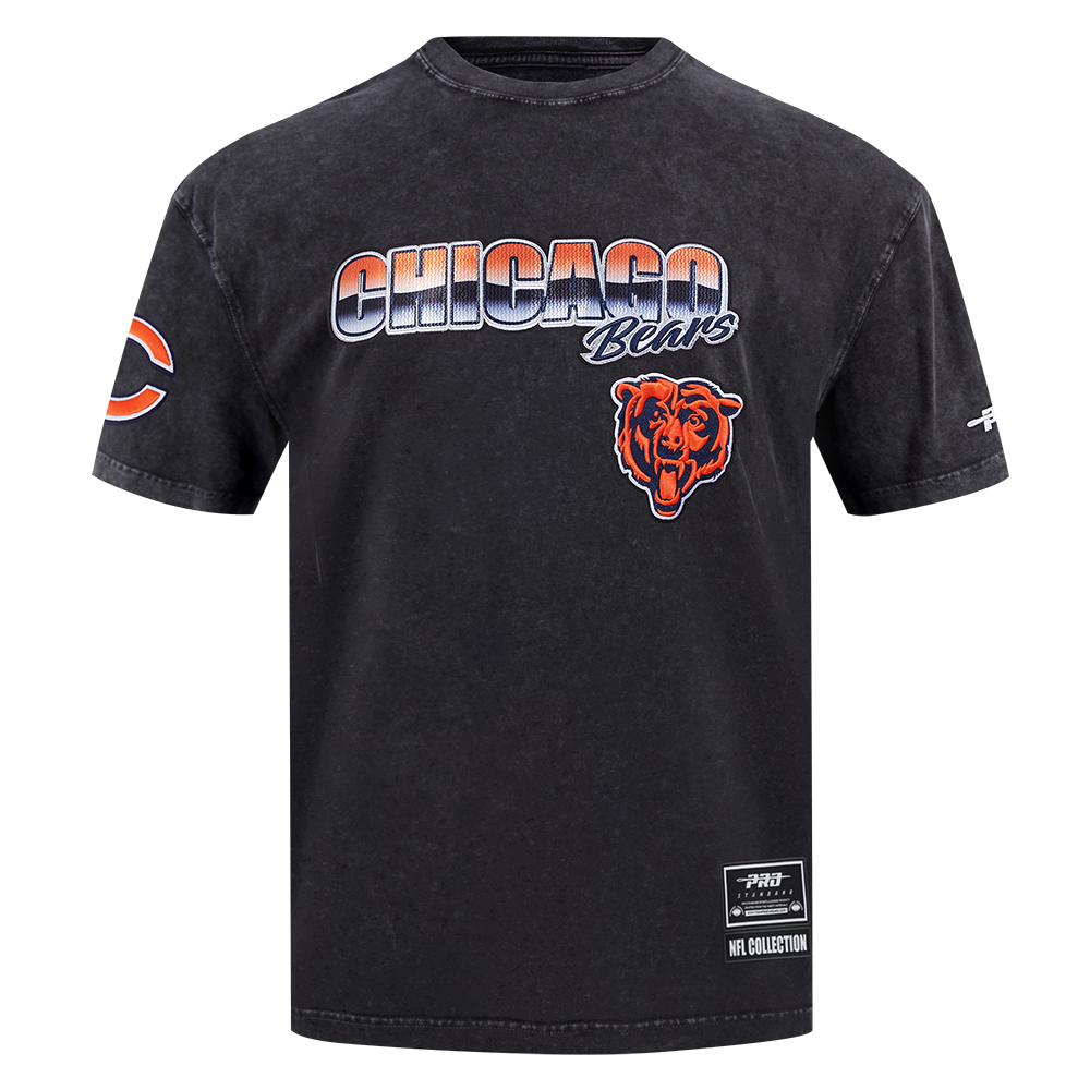 NFL CHICAGO BEARS T-SHIRT CHROME EN JERSEY DE COTON À ÉPAULES TOMBANTES POUR HOMME (NOIR DÉLAVÉ)