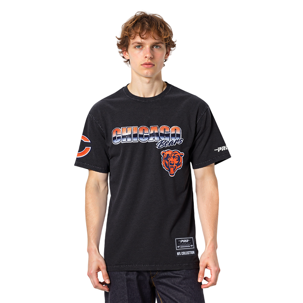 NFL CHICAGO BEARS T-SHIRT CHROME EN JERSEY DE COTON À ÉPAULES TOMBANTES POUR HOMME (NOIR DÉLAVÉ)