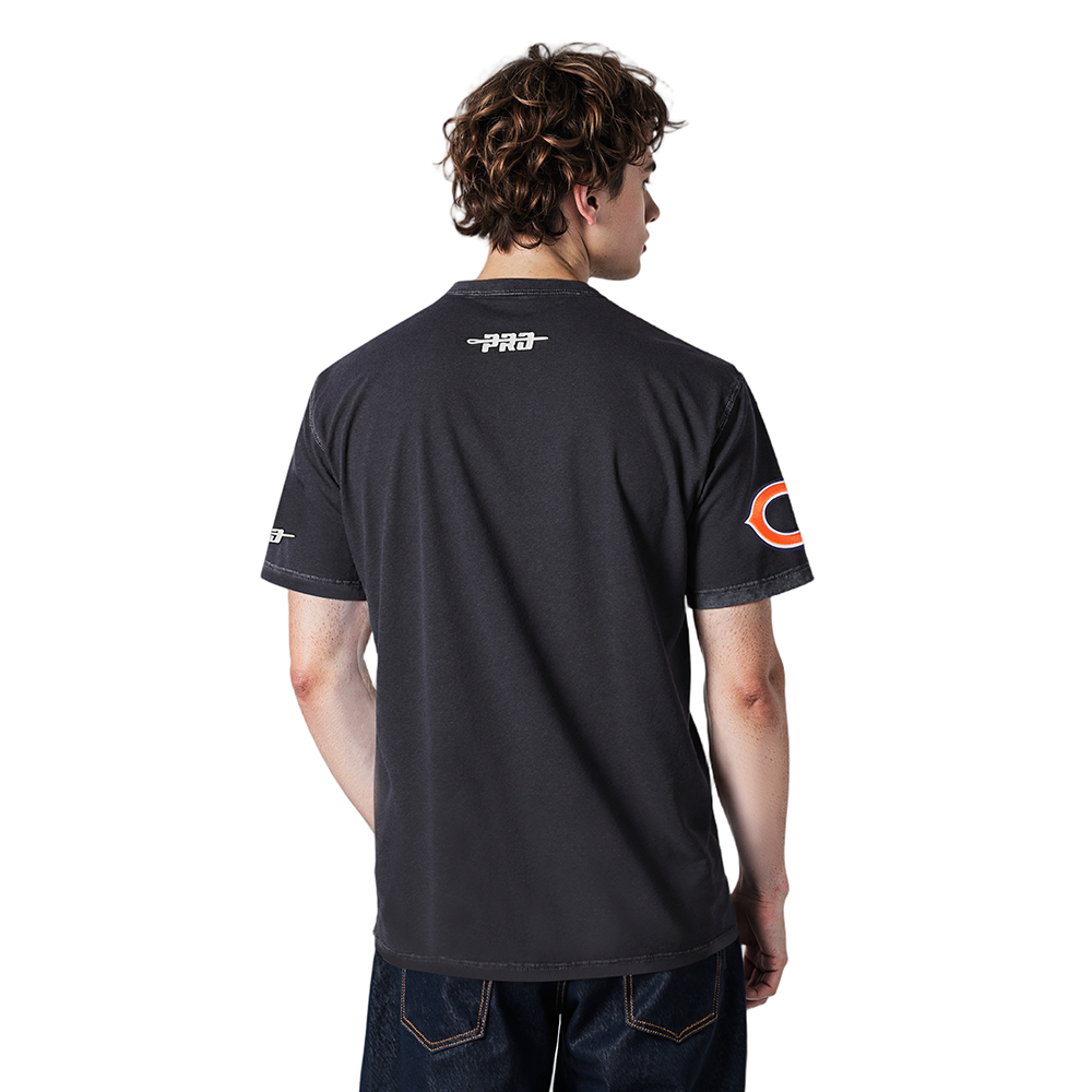 NFL CHICAGO BEARS T-SHIRT CHROME EN JERSEY DE COTON À ÉPAULES TOMBANTES POUR HOMME (NOIR DÉLAVÉ)