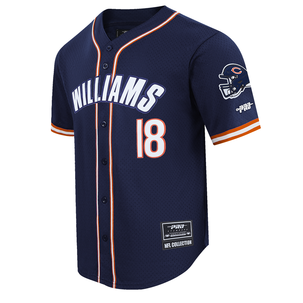 NFL CHICAGO BEARS CALEB WILLIAMS #18 CLASSIC MESH PNN MEN'S MESH BUTTON DOWN SHIRT (MIDNIGHT NAVY/ORANGE)