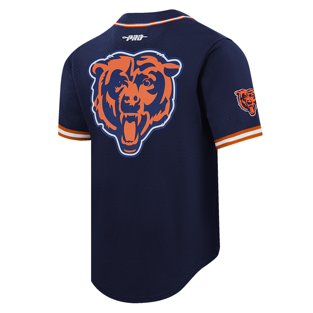 NFL CHICAGO BEARS CALEB WILLIAMS #18 CLASSIC MESH PNN MEN'S MESH BUTTON DOWN SHIRT (MIDNIGHT NAVY/ORANGE)