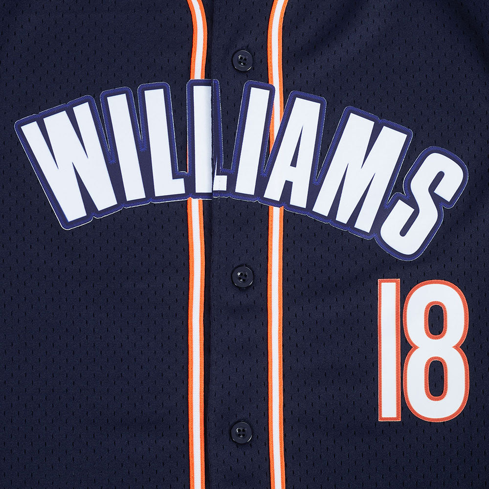 NFL CHICAGO BEARS CALEB WILLIAMS #18 CLASSIC MESH PNN MEN'S MESH BUTTON DOWN SHIRT (MIDNIGHT NAVY/ORANGE)