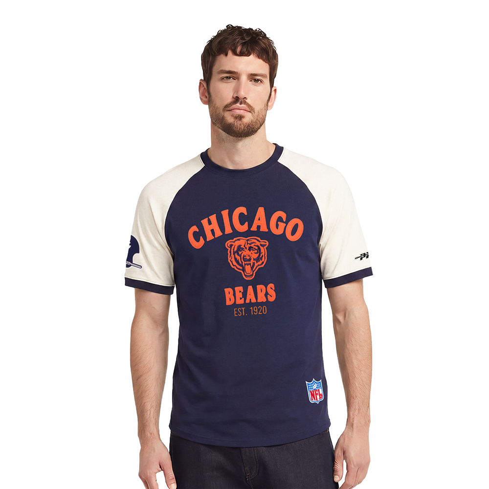 NFL CHICAGO BEARS FIRST TEAM MEN'S RAGLAN TEE (EGGSHELL/ MIDNIGHT NAVY)