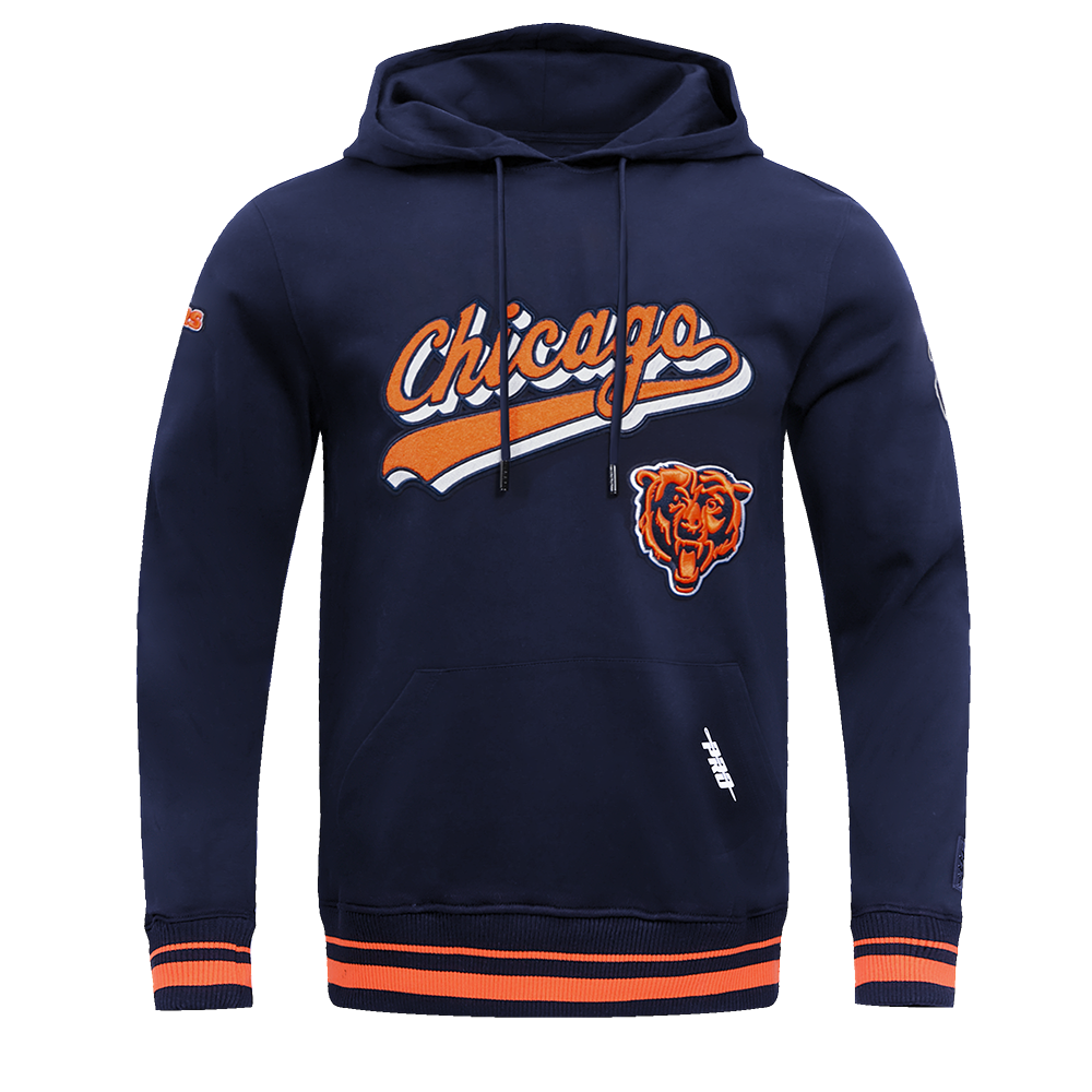 NFL CHICAGO BEARS SCRIPT TAIL MEN'S RIB FLC PO HOODIE (MIDNIGHT NAVY/ORANGE/MIDNIGHT NAVY)