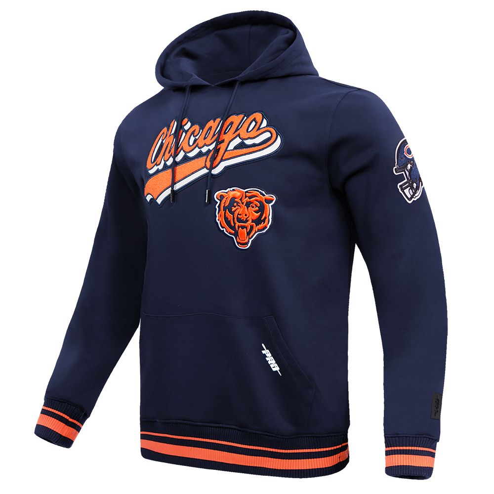 NFL CHICAGO BEARS SCRIPT TAIL MEN'S RIB FLC PO HOODIE (MIDNIGHT NAVY/ORANGE/MIDNIGHT NAVY)