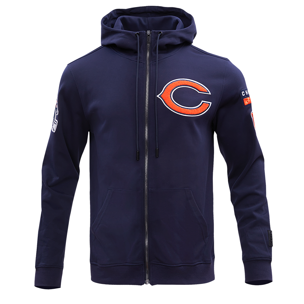 NFL CHICAGO BEARS CLASSIC CHENILLE CHANDAIL À CAPUCHON À GLISSIÈRE POUR HOMME (MARINE MINUIT)