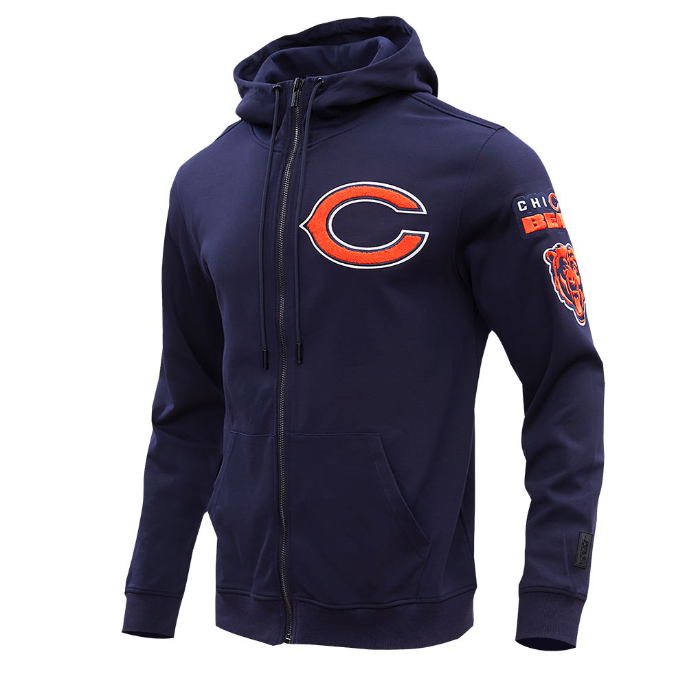 NFL CHICAGO BEARS CLASSIC CHENILLE MEN'S FULL ZIP HOODIE  (MIDNIGHT NAVY)