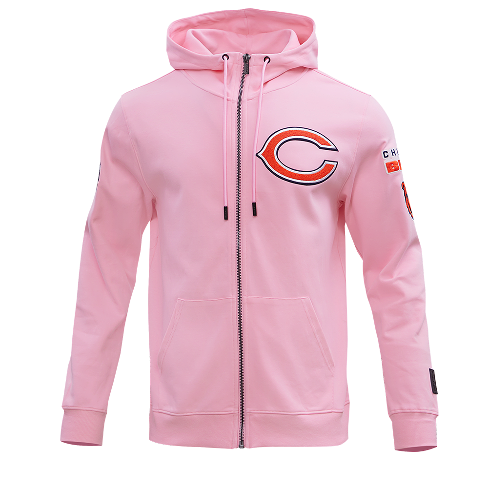 NFL CHICAGO BEARS CLASSIC CHENILLE MEN'S FULL ZIP HOODIE  (PINK)