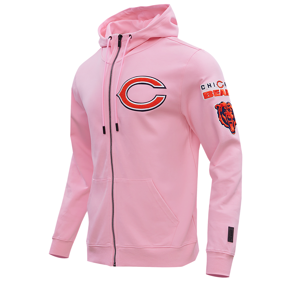 NFL CHICAGO BEARS CLASSIC CHENILLE MEN'S FULL ZIP HOODIE  (PINK)