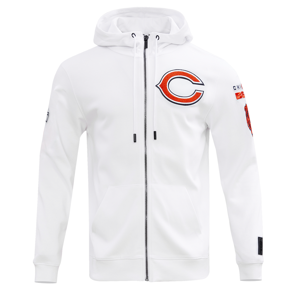 NFL CHICAGO BEARS CLASSIC CHENILLE MEN'S FULL ZIP HOODIE  (WHITE)