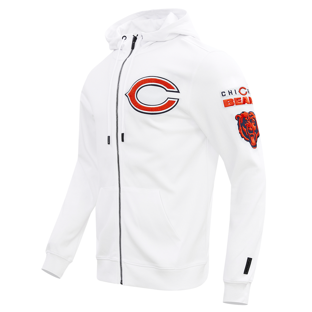 NFL CHICAGO BEARS CLASSIC CHENILLE MEN'S FULL ZIP HOODIE  (WHITE)