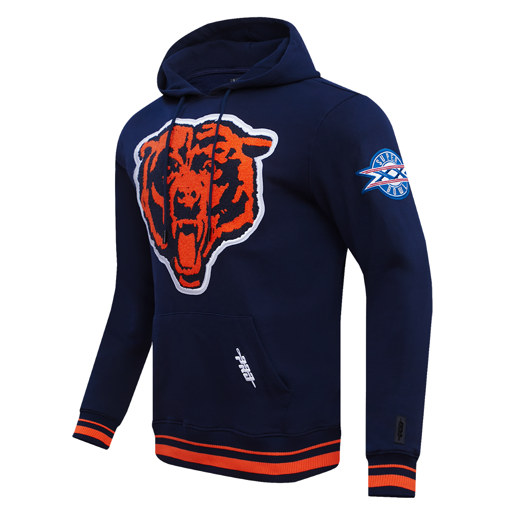 NFL CHICAGO BEARS MASHUP MEN'S RIB PULLOVER HOODIE (MIDNIGHT NAVY/ORANGE/MIDNIGHT NAVY)
