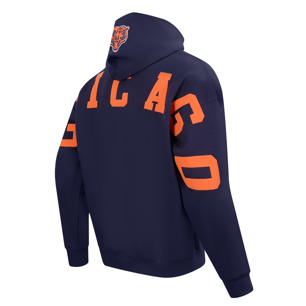 NFL CHICAGO BEARS WINGSPAN MEN'S DROP SHOULDER FLEECE PULLOVER HOODIE (MIDNIGHT NAVY)
