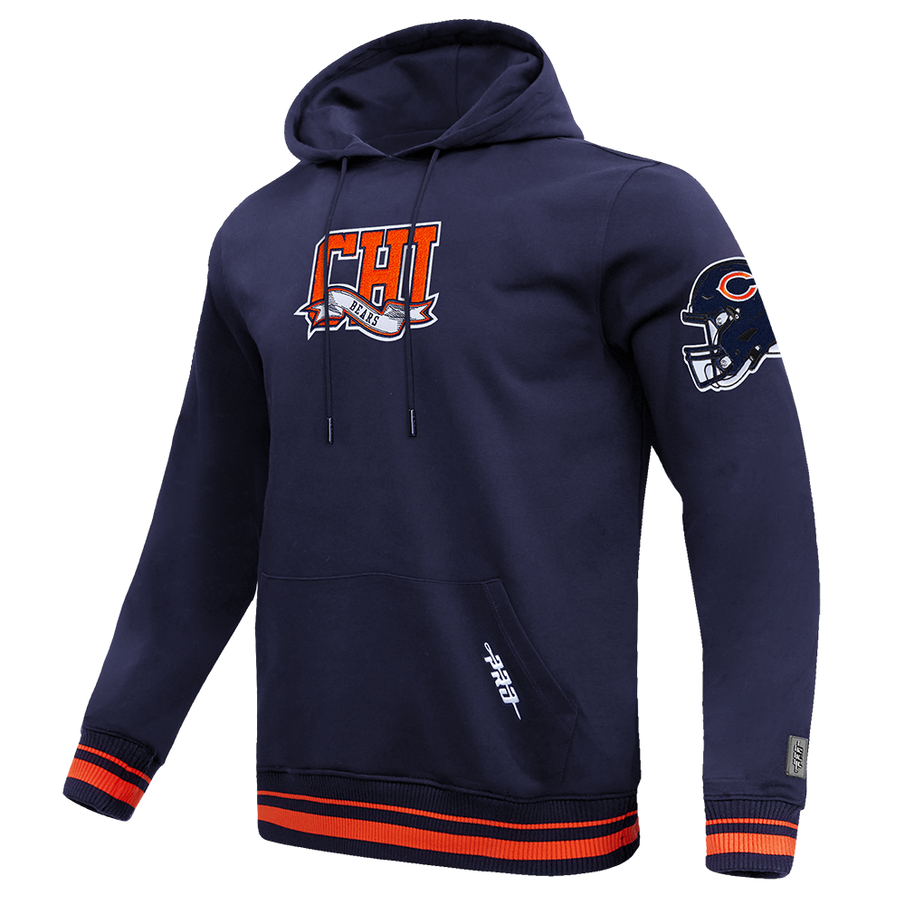 NFL CHICAGO BEARS TEAM PENNANTS MEN'S RIB FLEECE PULLOVER HOODIE (MIDNIGHT NAVY/ORANGE/MIDNIGHT NAVY)