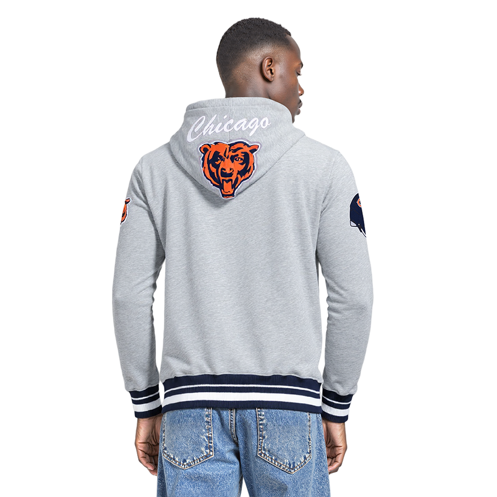 NFL CHICAGO BEARS TEAM BADGE MEN'S RIB FLC PO HOODIE (HEATHER GREY/MIDNIGHT NAVY)