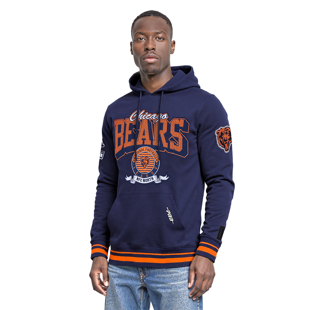 NFL CHICAGO BEARS TEAM BADGE MEN'S RIB PO HOODIE (MIDNIGHT NAVY/ORANGE/MIDNIGHT NAVY)
