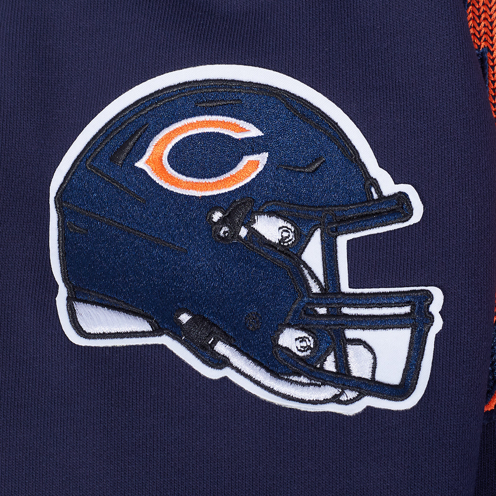 NFL CHICAGO BEARS TEAM BADGE MEN'S RIB PO HOODIE (MIDNIGHT NAVY/ORANGE/MIDNIGHT NAVY)