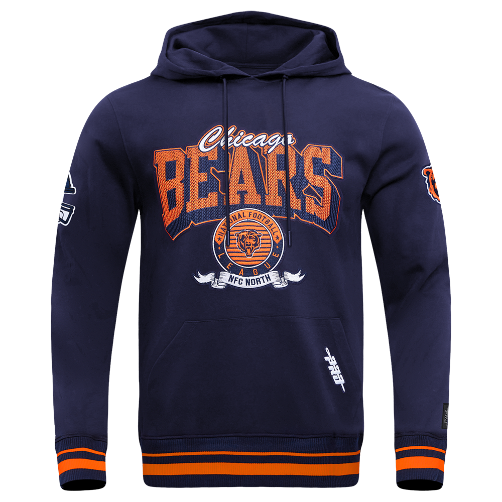NFL CHICAGO BEARS TEAM BADGE MEN'S RIB PO HOODIE (MIDNIGHT NAVY/ORANGE/MIDNIGHT NAVY)