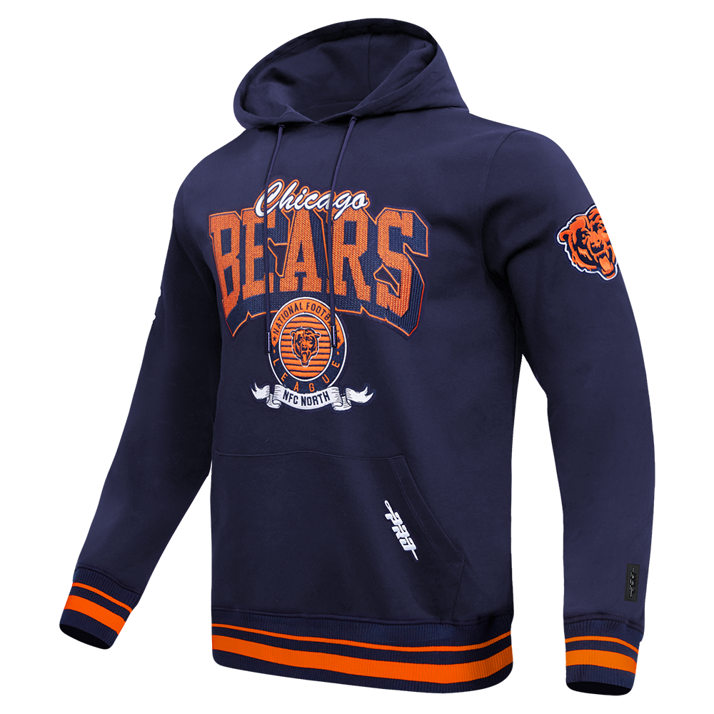 NFL CHICAGO BEARS TEAM BADGE MEN'S RIB PO HOODIE (MIDNIGHT NAVY/ORANGE/MIDNIGHT NAVY)