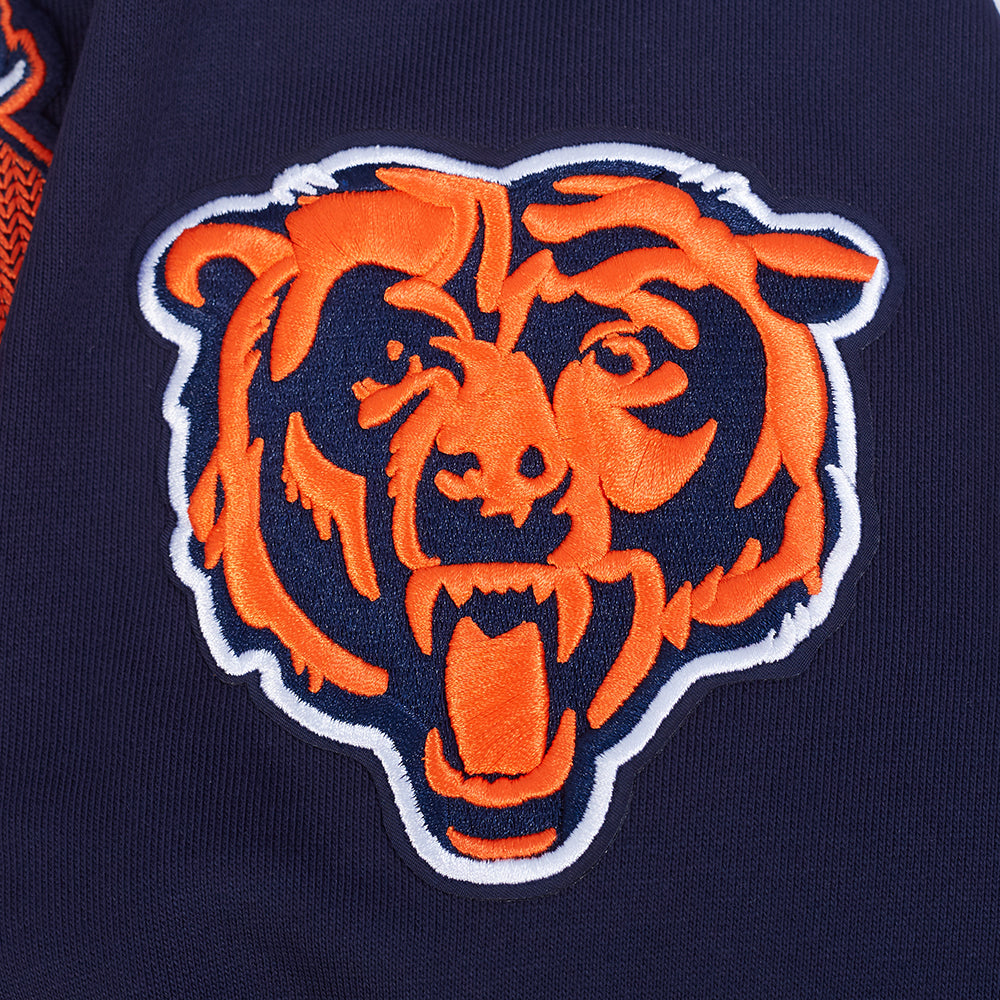NFL CHICAGO BEARS TEAM BADGE MEN'S RIB PO HOODIE (MIDNIGHT NAVY/ORANGE/MIDNIGHT NAVY)
