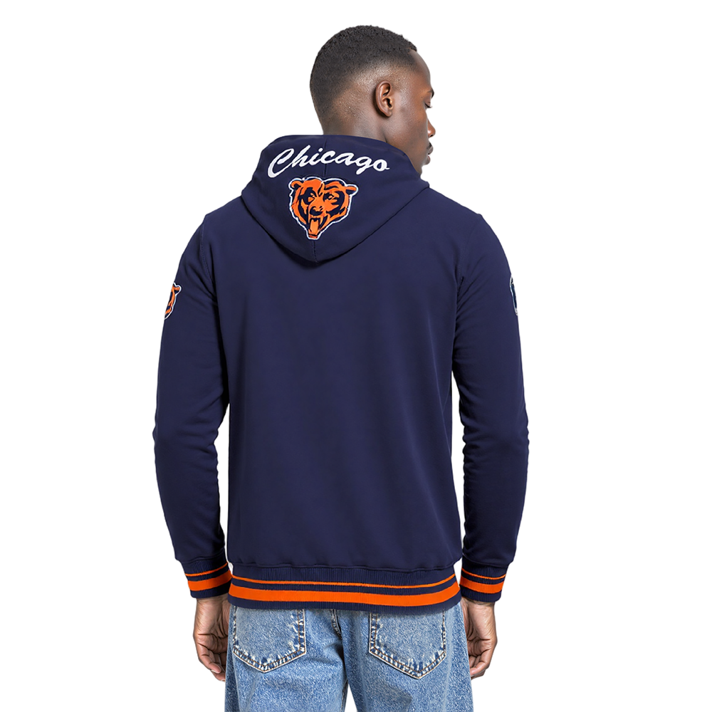 NFL CHICAGO BEARS TEAM BADGE MEN'S RIB PO HOODIE (MIDNIGHT NAVY/ORANGE/MIDNIGHT NAVY)
