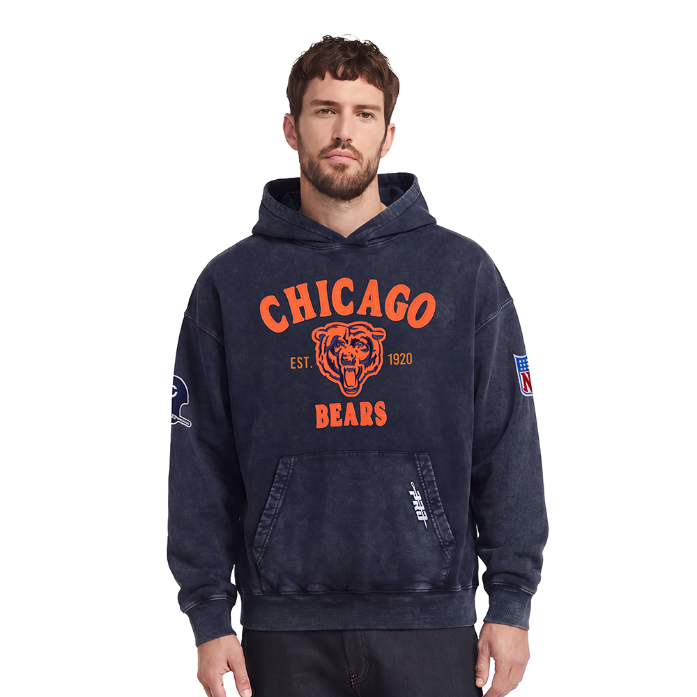 NFL CHICAGO BEARS FIRST TEAM MEN'S PULL OVER HOODIE (WASHED MIDNIGHT NAVY)