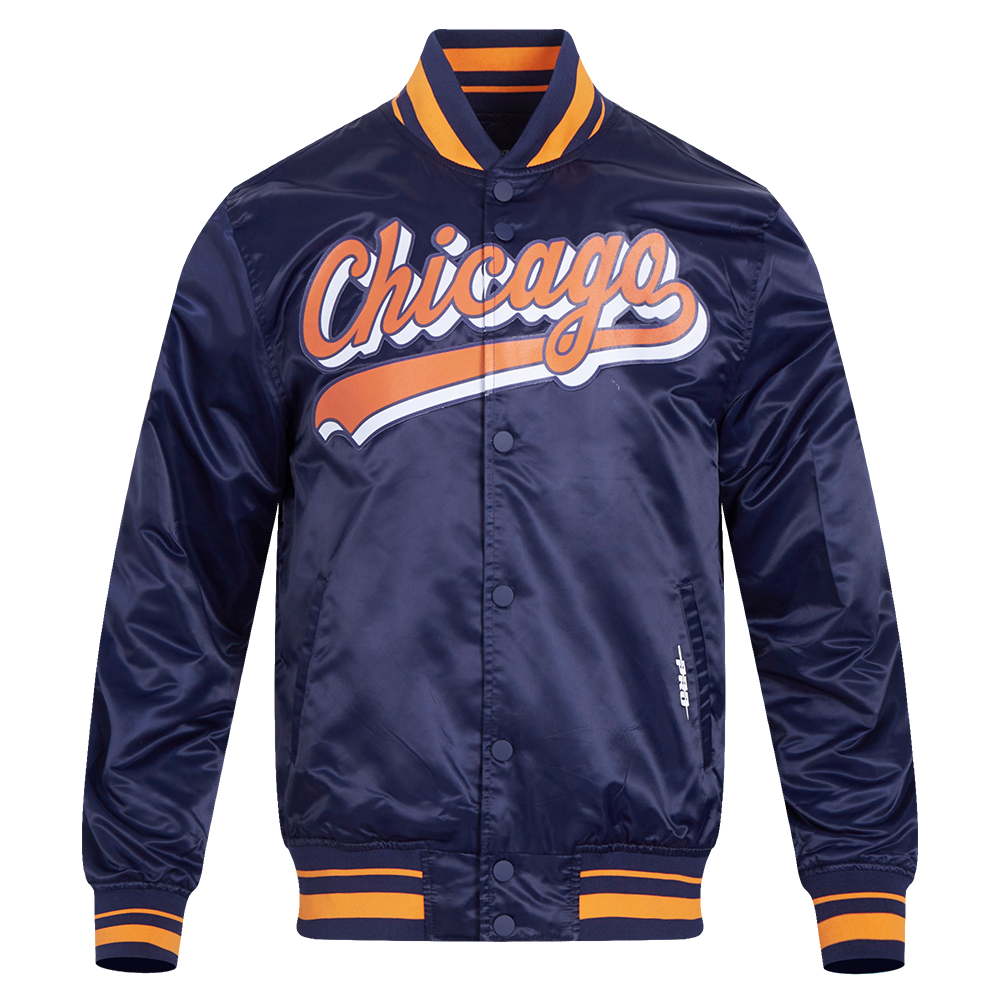 NFL CHICAGO BEARS SCRIPT TAIL BLOUSON EN SATIN POUR HOMME (MARINE MINUIT/ORANGE/MARINE MINUIT)