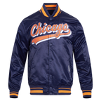NFL CHICAGO BEARS SCRIPT TAIL BLOUSON EN SATIN POUR HOMME (MARINE MINUIT/ORANGE/MARINE MINUIT)