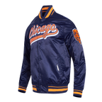 NFL CHICAGO BEARS SCRIPT TAIL BLOUSON EN SATIN POUR HOMME (MARINE MINUIT/ORANGE/MARINE MINUIT)