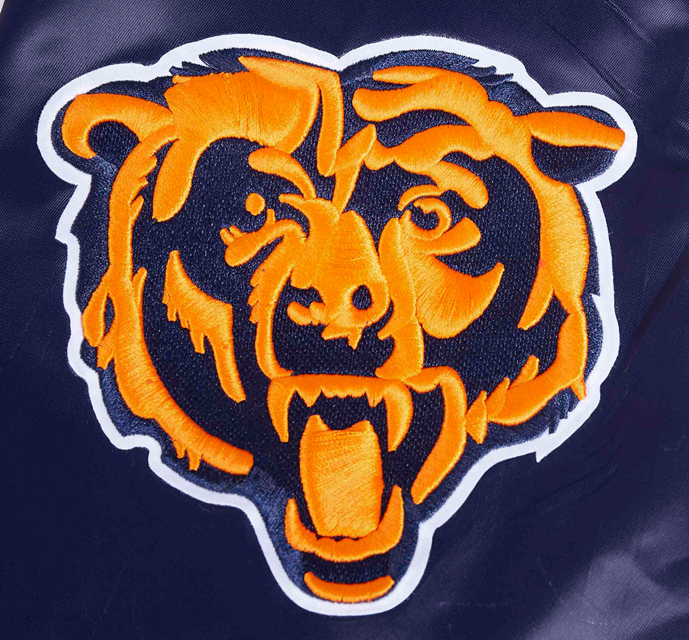 NFL CHICAGO BEARS SCRIPT TAIL BLOUSON EN SATIN POUR HOMME (MARINE MINUIT/ORANGE/MARINE MINUIT)