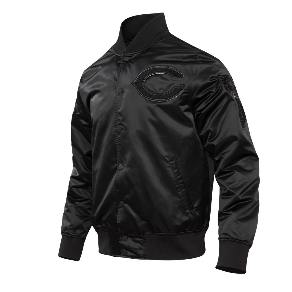 NFL CHICAGO BEARS TRIPLE BLACK BLOUSON EN SATIN POUR HOMME (TRIPLE NOIR HOMME)