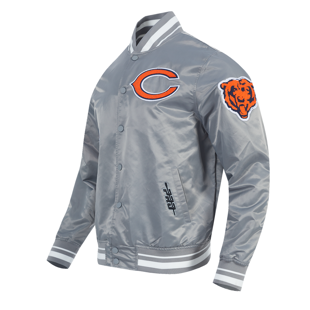 NFL CHICAGO BEARS OLD ENGLISH MEN'S RIB SATIN JACKET (GRAY)