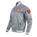 NFL CHICAGO BEARS OLD ENGLISH MEN'S RIB SATIN JACKET (GRAY)