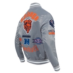 NFL CHICAGO BEARS OLD ENGLISH MEN'S RIB SATIN JACKET (GRAY)
