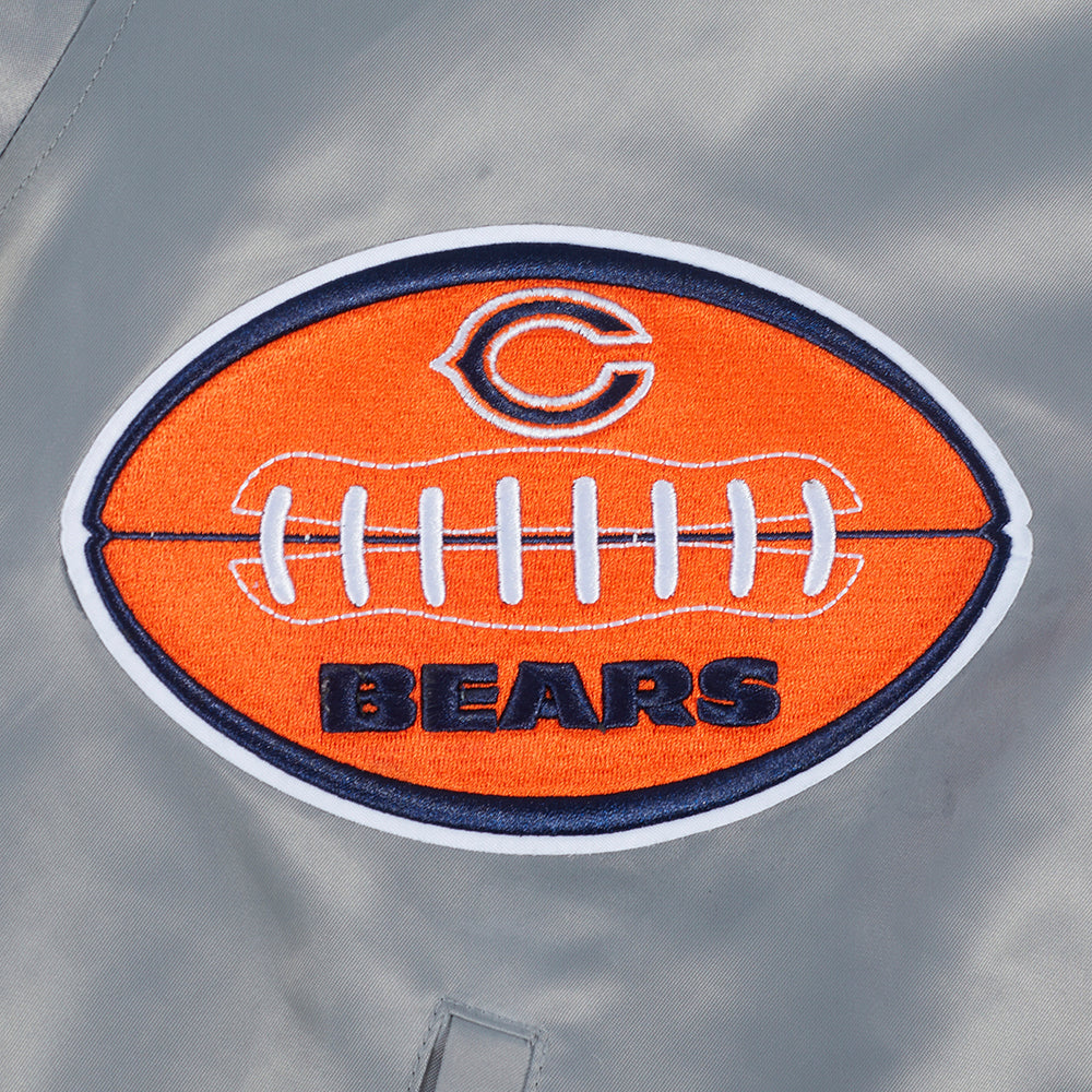 NFL CHICAGO BEARS OLD ENGLISH MEN'S RIB SATIN JACKET (GRAY)