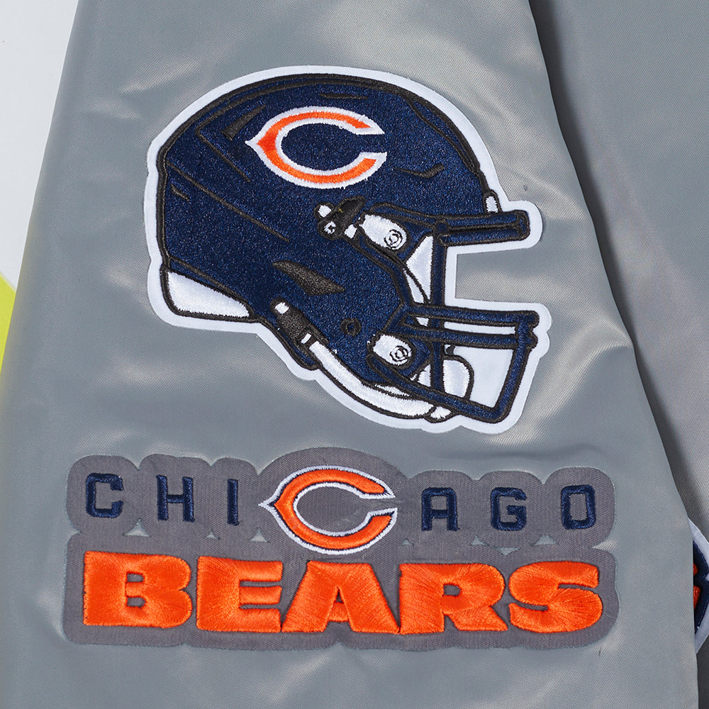 NFL CHICAGO BEARS OLD ENGLISH MEN'S RIB SATIN JACKET (GRAY)