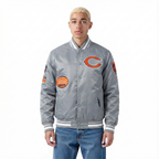 NFL CHICAGO BEARS OLD ENGLISH MEN'S RIB SATIN JACKET (GRAY)