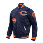 NFL CHICAGO BEARS OLD ENGLISH MEN'S RIB SATIN JACKET (MIDNIGHT NAVY/ORANGE/MIDNIGHT NAVY)