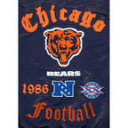 NFL CHICAGO BEARS OLD ENGLISH MEN'S RIB SATIN JACKET (MIDNIGHT NAVY/ORANGE/MIDNIGHT NAVY)