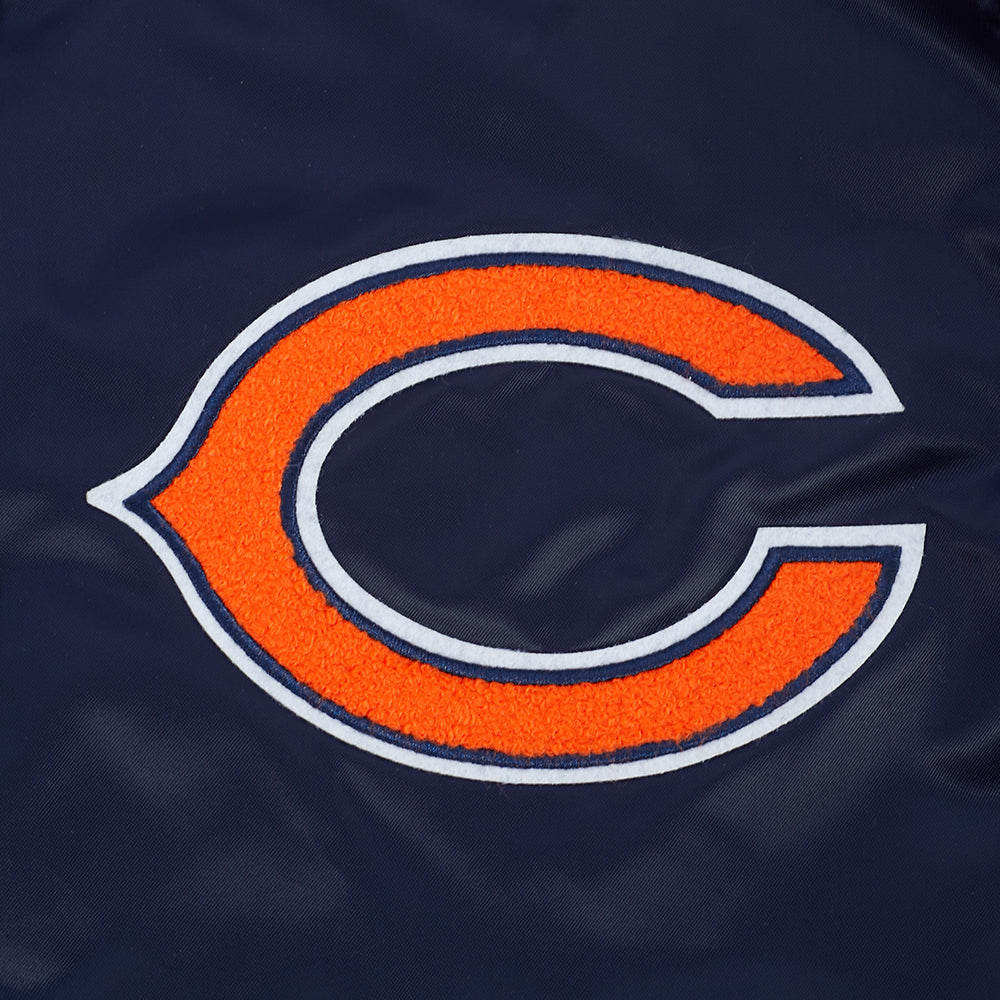 NFL CHICAGO BEARS OLD ENGLISH MEN'S RIB SATIN JACKET (MIDNIGHT NAVY/ORANGE/MIDNIGHT NAVY)