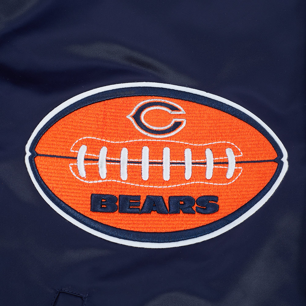 NFL CHICAGO BEARS OLD ENGLISH MEN'S RIB SATIN JACKET (MIDNIGHT NAVY/ORANGE/MIDNIGHT NAVY)