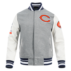 NFL CHICAGO BEARS OLD ENGLISH BLOUSON COLLÉGIAL EN LAINE À BORDS CÔTELÉS POUR HOMME (GRIS CHINÉ/BLANC/MARINE MINUIT)