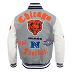 NFL CHICAGO BEARS OLD ENGLISH BLOUSON COLLÉGIAL EN LAINE À BORDS CÔTELÉS POUR HOMME (GRIS CHINÉ/BLANC/MARINE MINUIT)