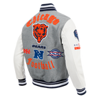 NFL CHICAGO BEARS OLD ENGLISH BLOUSON COLLÉGIAL EN LAINE À BORDS CÔTELÉS POUR HOMME (GRIS CHINÉ/BLANC/MARINE MINUIT)