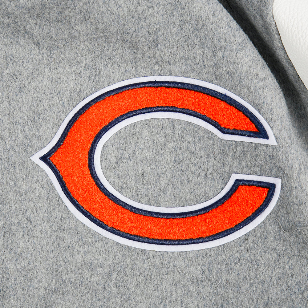 NFL CHICAGO BEARS OLD ENGLISH BLOUSON COLLÉGIAL EN LAINE À BORDS CÔTELÉS POUR HOMME (GRIS CHINÉ/BLANC/MARINE MINUIT)