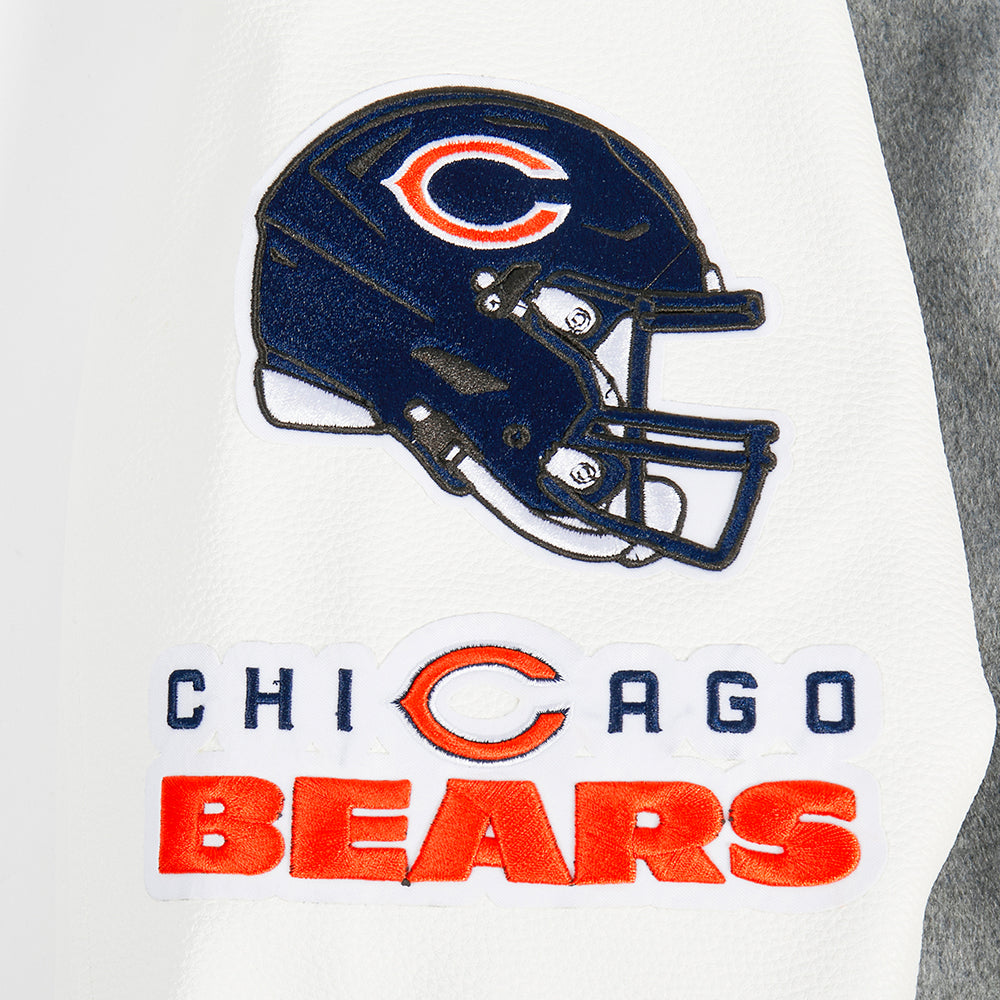 NFL CHICAGO BEARS OLD ENGLISH BLOUSON COLLÉGIAL EN LAINE À BORDS CÔTELÉS POUR HOMME (GRIS CHINÉ/BLANC/MARINE MINUIT)