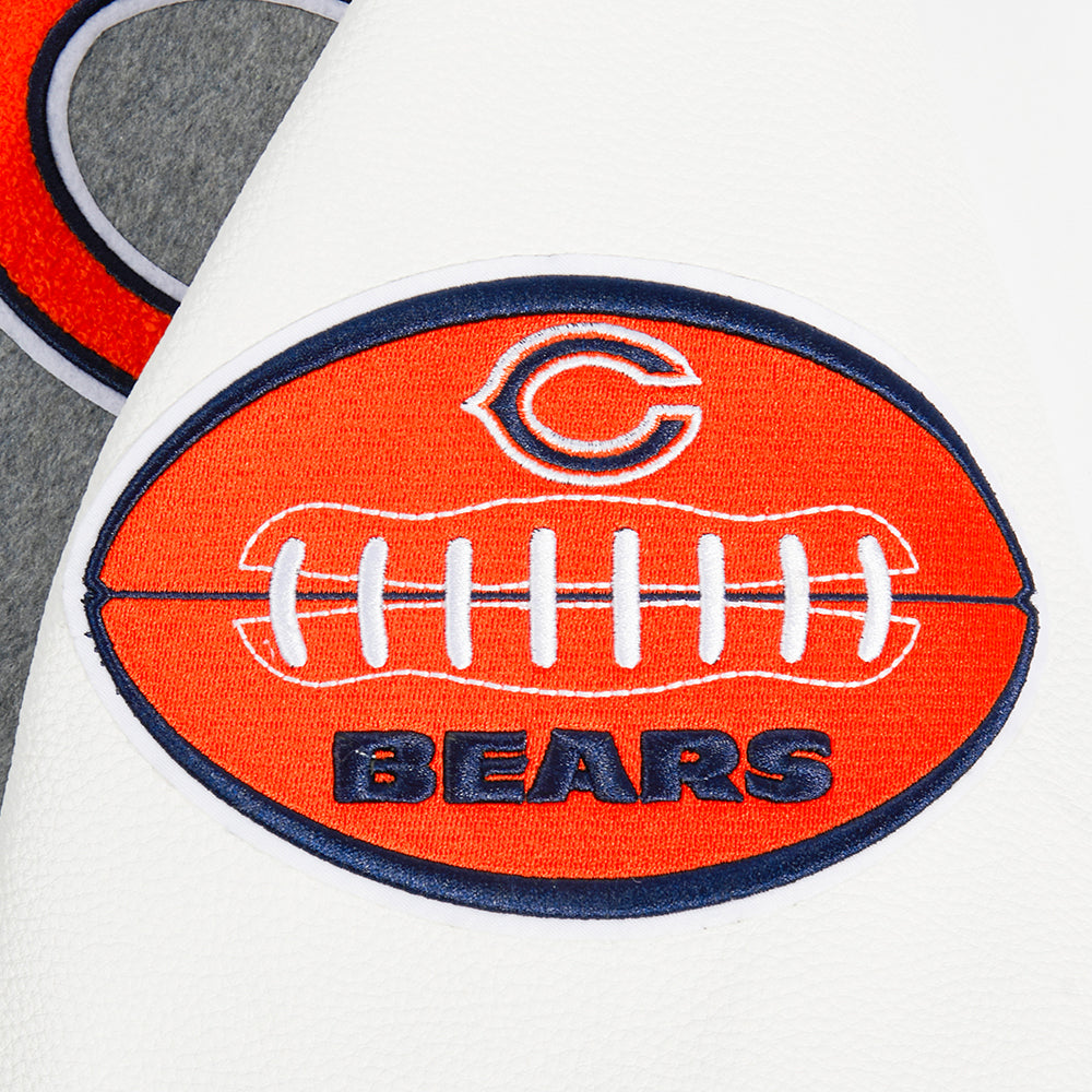 NFL CHICAGO BEARS OLD ENGLISH BLOUSON COLLÉGIAL EN LAINE À BORDS CÔTELÉS POUR HOMME (GRIS CHINÉ/BLANC/MARINE MINUIT)
